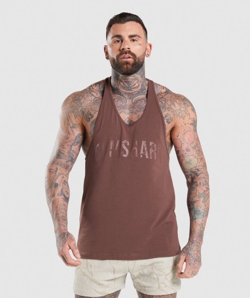 Men\'s Gymshark Power Stringer Tanks Brown | CA N5DA67